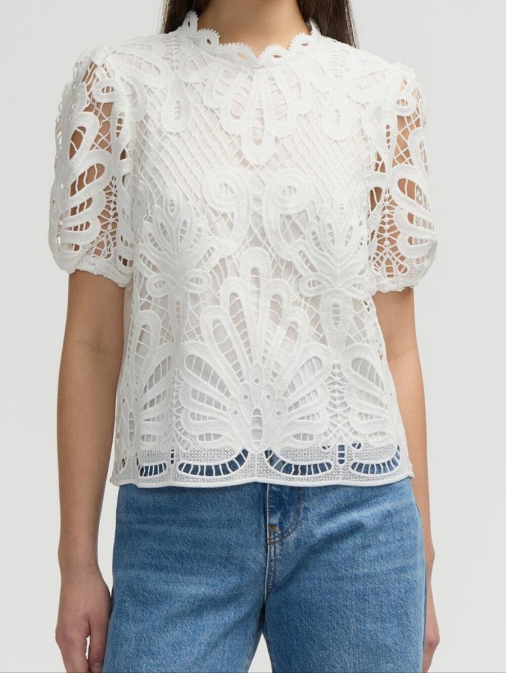 NVLT White Lace Eyelet Short Sleeve Top
